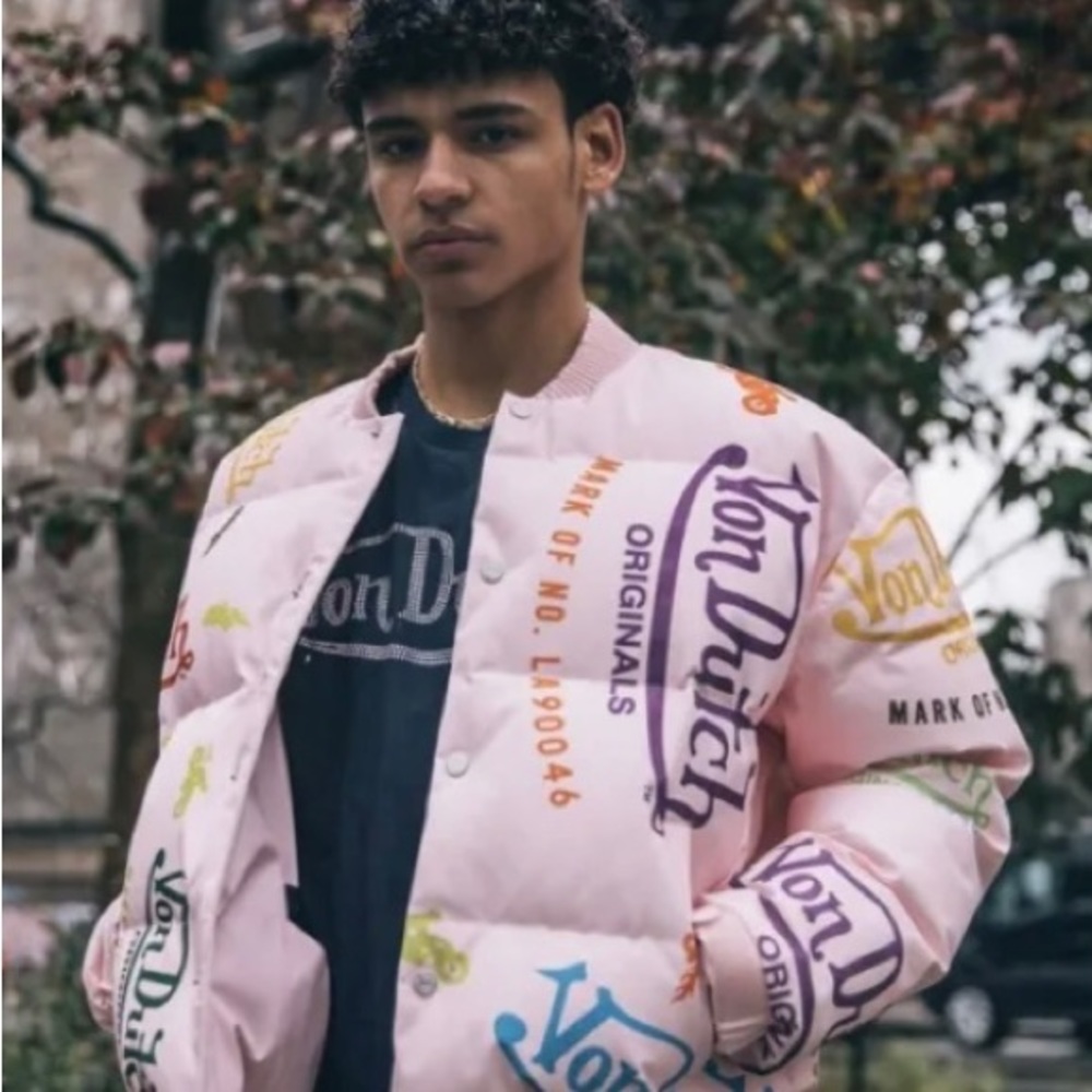VON DUTCH PARIS Pink All-Over Print Unisex Puffer Jacket Coat NWT Fashion Luxury